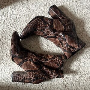 Brown Snake Print Ankle Boots
